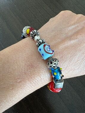 925 Silpada Multicolor Glass and Silver Bead Bracelet - Blue, Red, Yellow